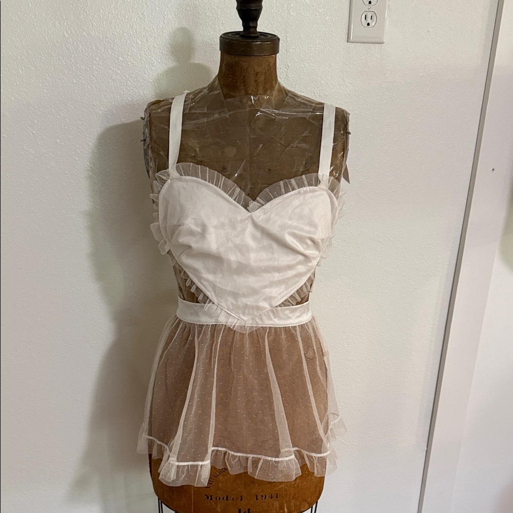 NWT Victoria’s Secret Tease White Heart-Bust Sheer Babydoll French Maid Size L